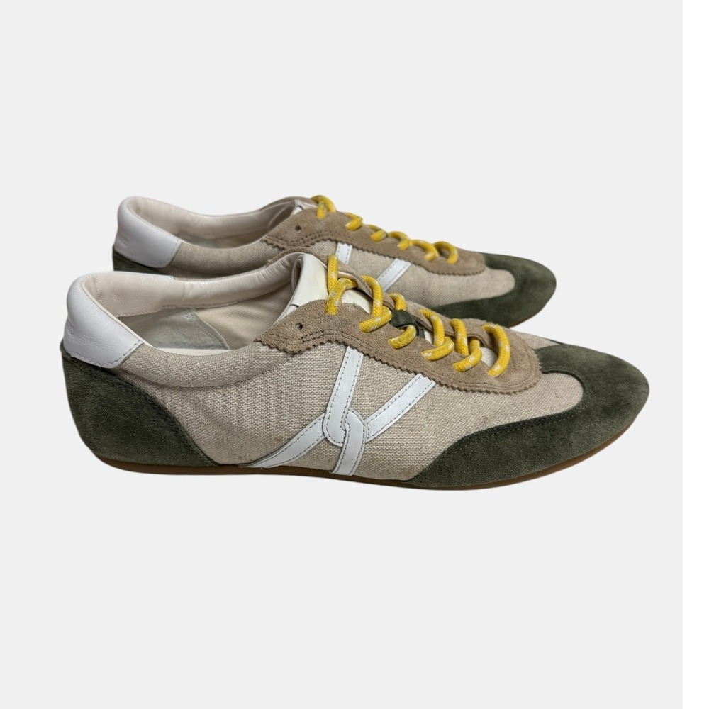 Veronica Beard Riviera Sneakers Women 7.5 Green Tan Suede Low Top Casual Luxury